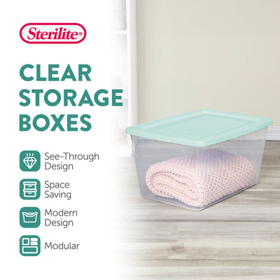 Sterilite 58Qt Storage Boxes, Clear Plastic Containers with Lid, Set of 16, Mint