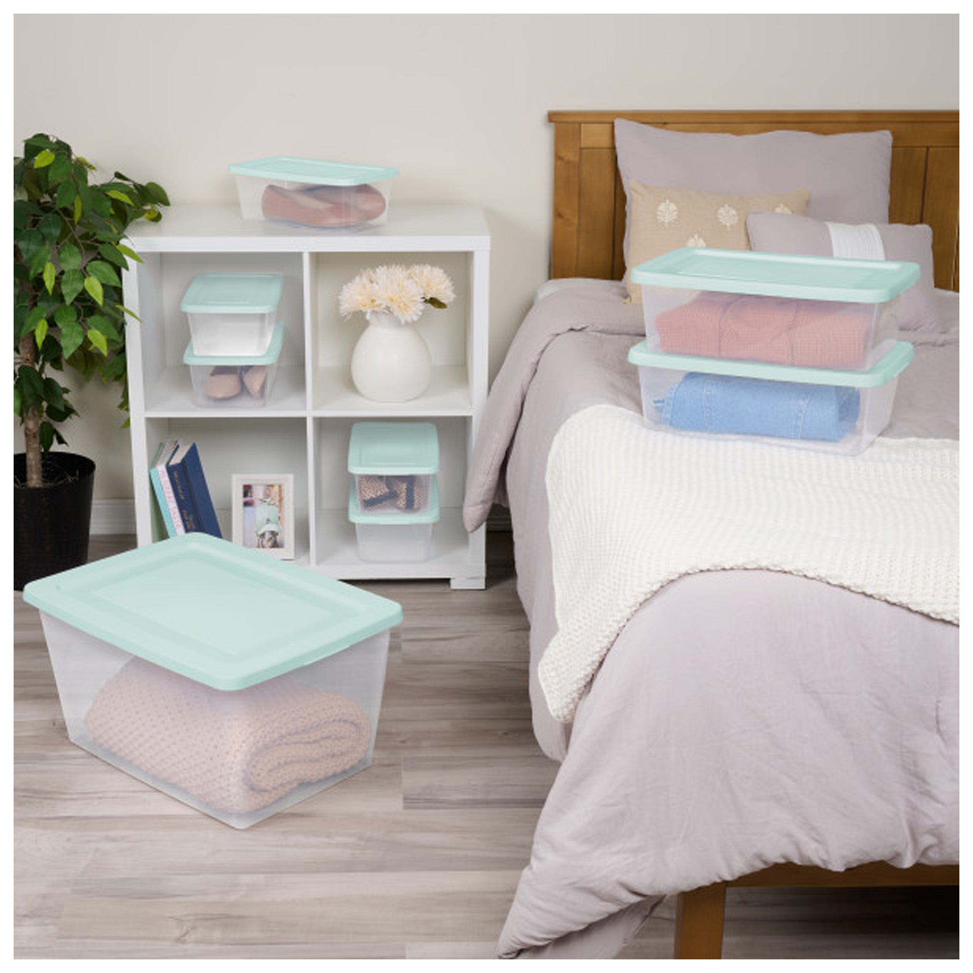 Sterilite 58Qt Storage Boxes, Clear Plastic Containers with Lid, Set of 16, Mint