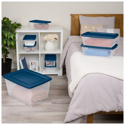 Sterilite 12Qt Storage Boxes Clear Plastic Containers with Lid, Set of 24, Blue