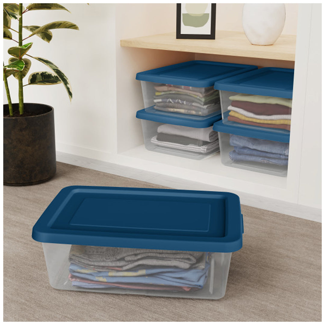 Sterilite 12Qt Storage Boxes Clear Plastic Containers with Lid, Set of 24, Blue