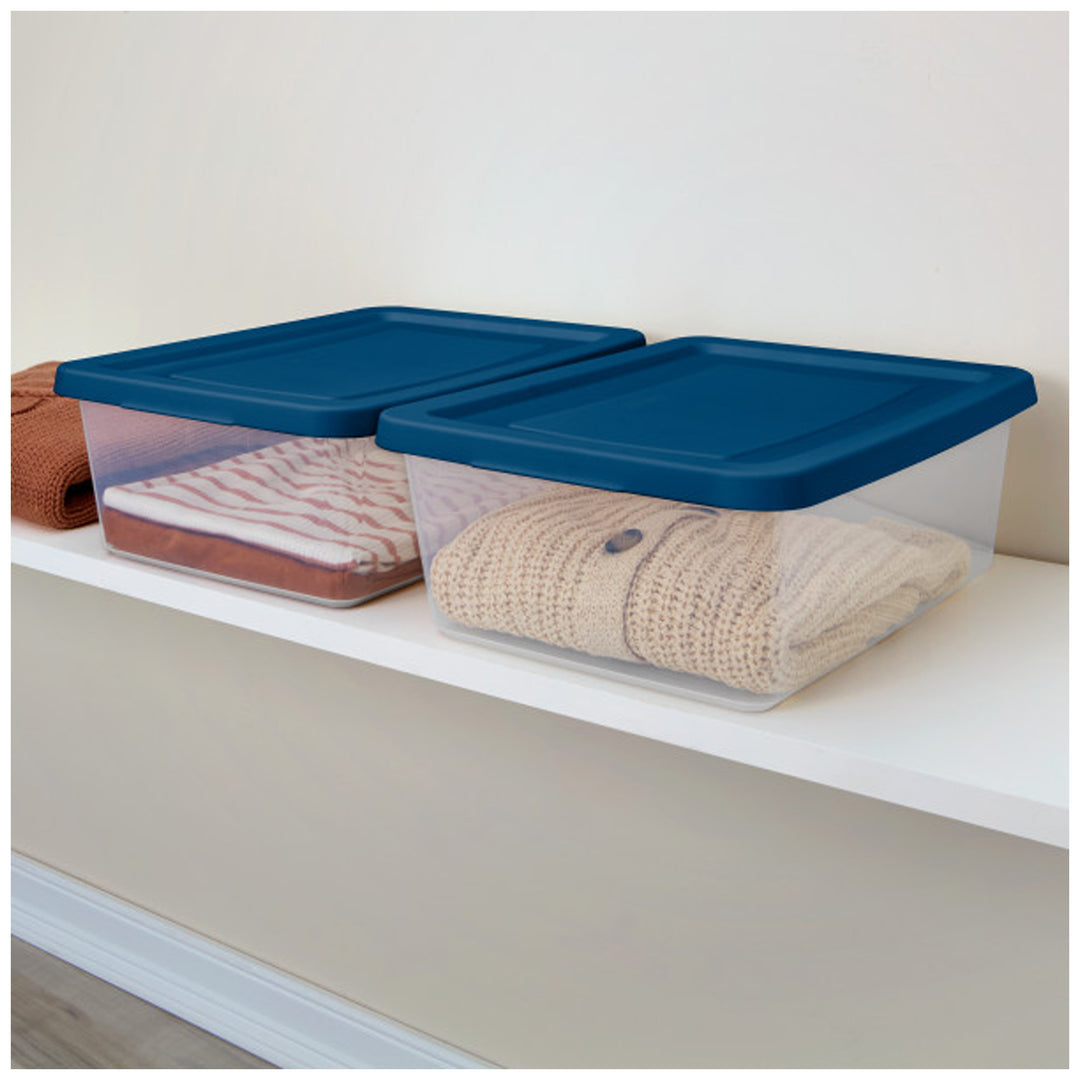 Sterilite 12Qt Storage Boxes Clear Plastic Containers with Lid, Set of 24, Blue