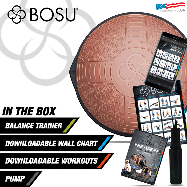 Bosu NEXGEN Balance Strength Trainer, Home Gym Workout Equipment, 26", Rose Gold