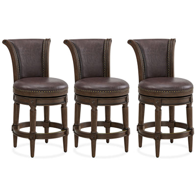 ROME + OAK Runyan Counter Stool, Dark Walnut, Vintage Brown Vegan Leather, Set of 3