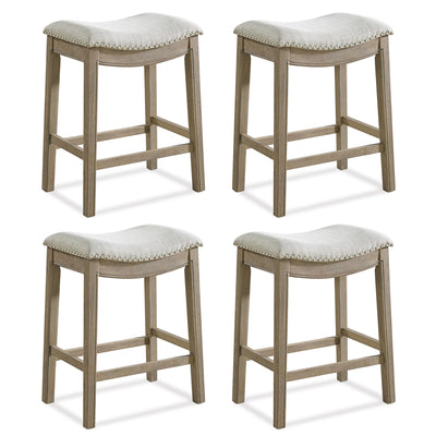 ROME + OAK Parker Backless Kitchen Counter Stool, Oak, Grey Upholstery, Set of 4 - VMInnovations