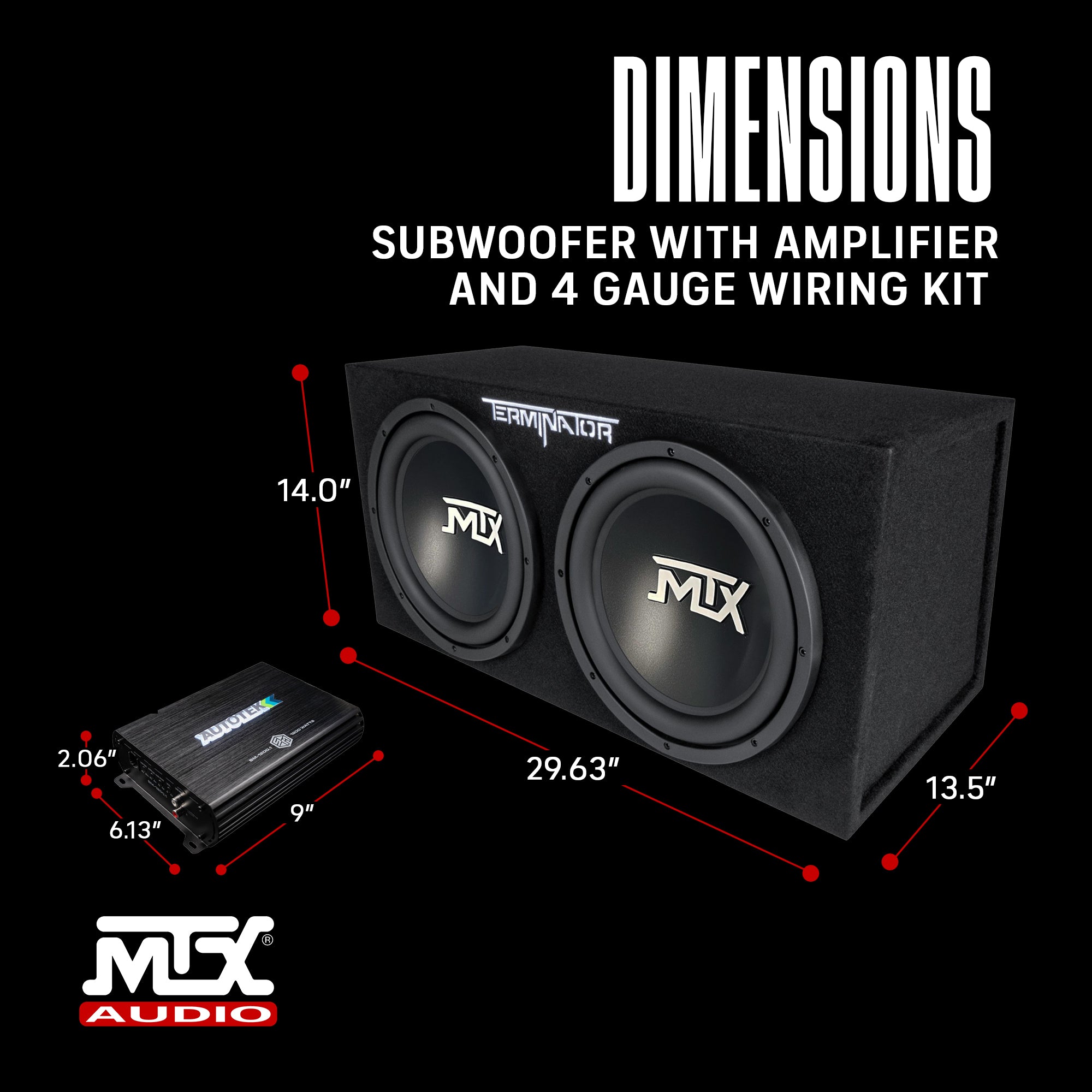 MTX TNE212D 12" 1200W Dual Loaded Car Subwoofer Package with 4 Gauge Wiring Kit - VMInnovations