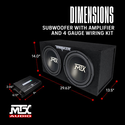 MTX TNE212D 12" 1200W Dual Loaded Car Subwoofer Package with 4 Gauge Wiring Kit - VMInnovations
