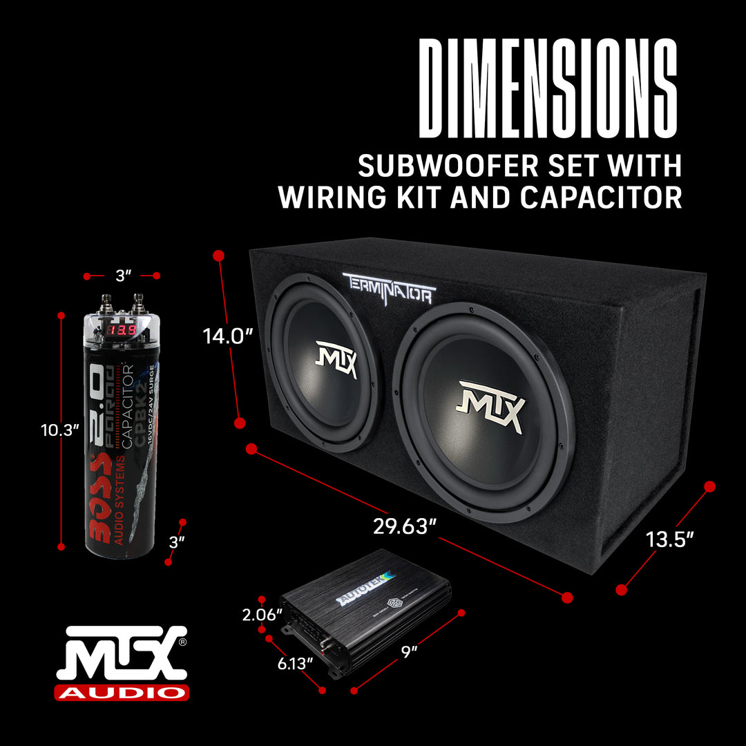 MTX 12" 1200W Max Car Audio Dual Loaded Subwoofer Set with Car Audio Amplifier