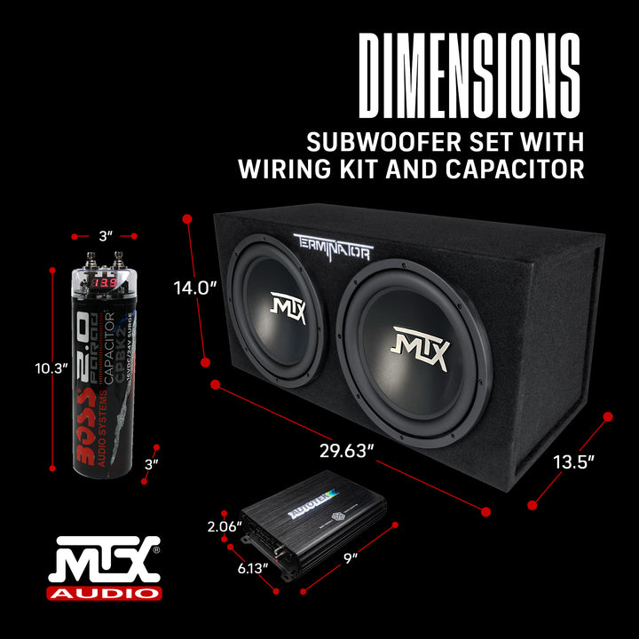 MTX 12" 1200W Max Car Audio Dual Loaded Subwoofer Set with Car Audio Amplifier