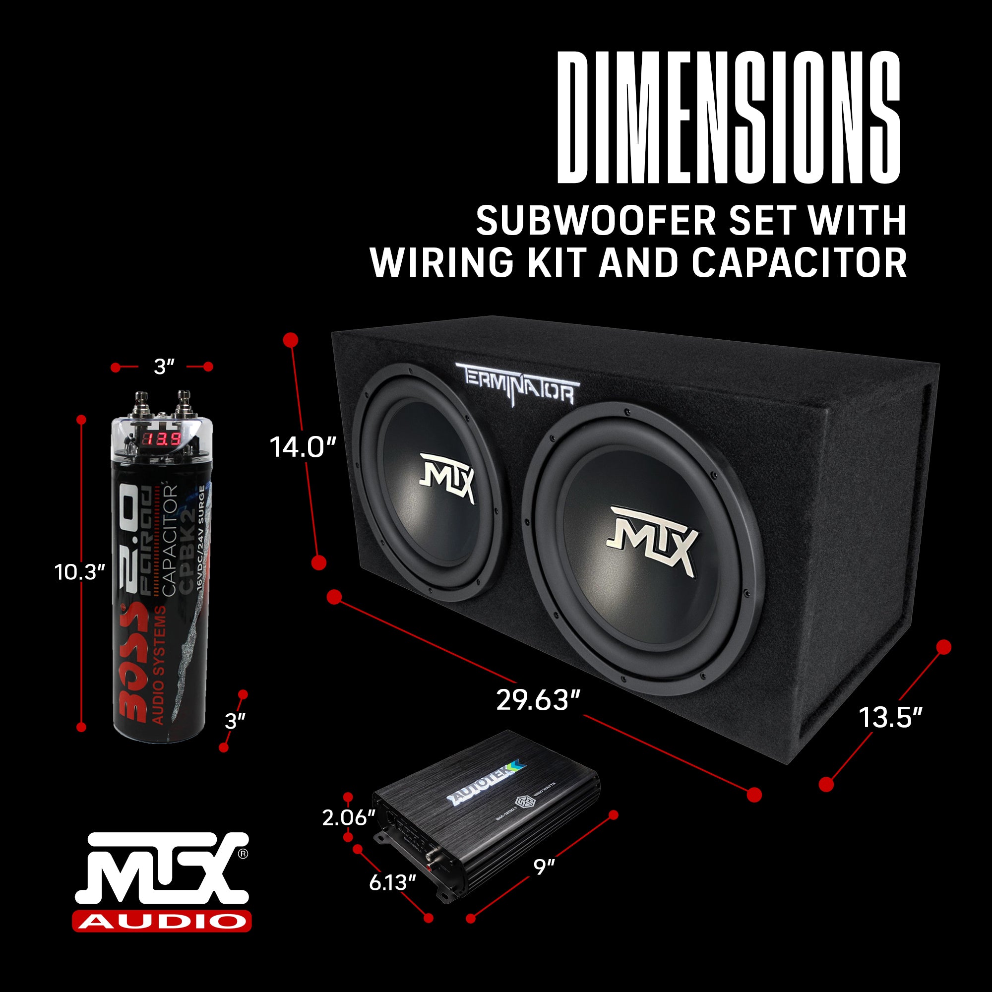 MTX 12" 1200W Max Car Audio Dual Loaded Subwoofer Set with Car Audio Amplifier - VMInnovations