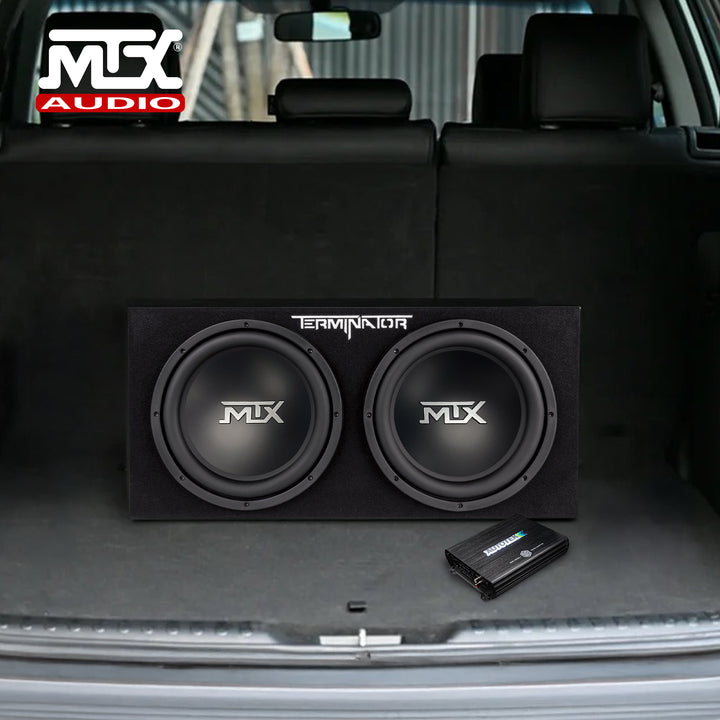 MTX 12" 1200W Max Car Audio Dual Loaded Subwoofer Set with Car Audio Amplifier