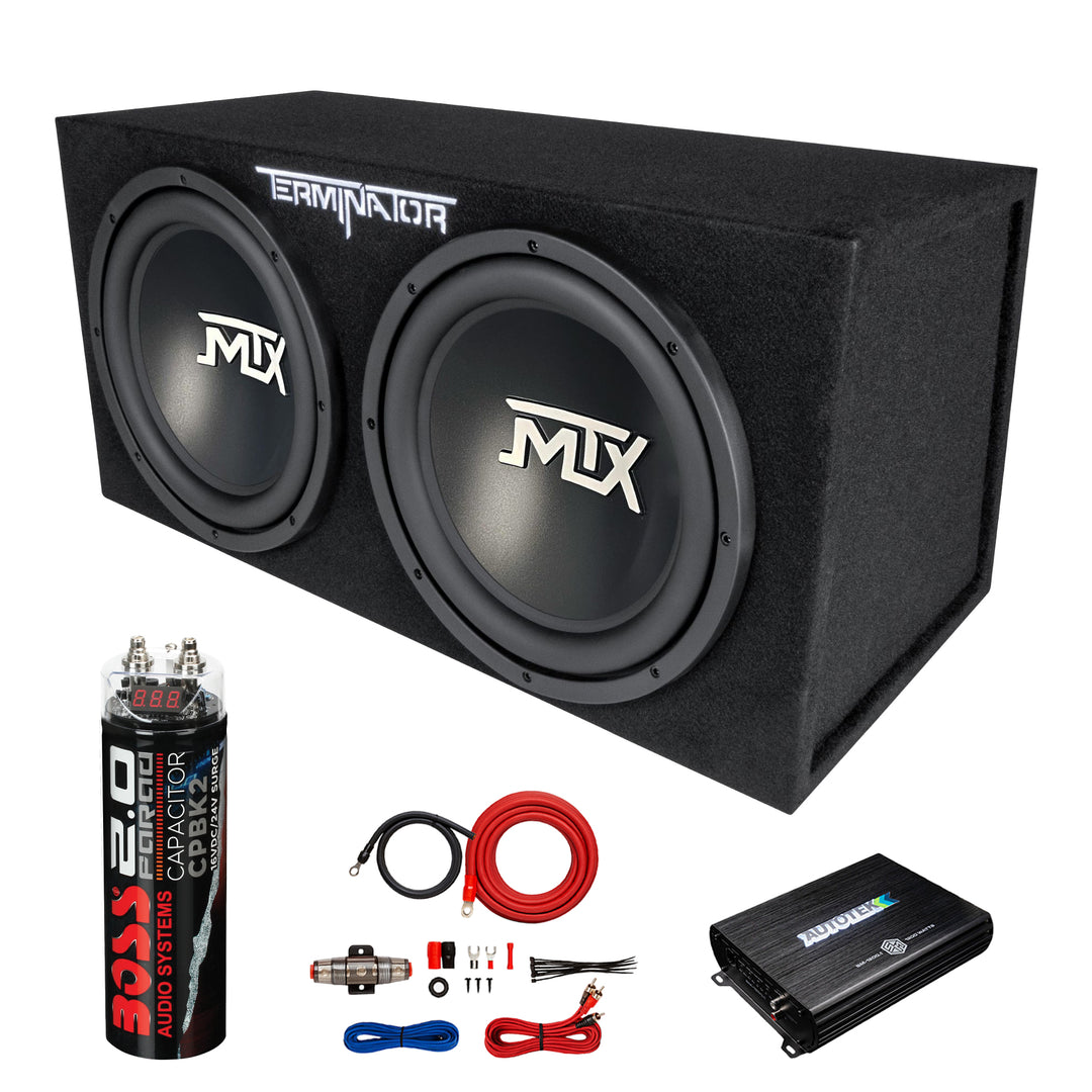 MTX 12" 1200W Max Car Audio Dual Loaded Subwoofer Set with Car Audio Amplifier
