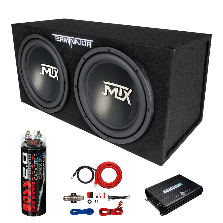 MTX 12" 1200W Max Car Audio Dual Loaded Subwoofer Set with Car Audio Amplifier