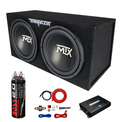 MTX 12" 1200W Max Car Audio Dual Loaded Subwoofer Set with Car Audio Amplifier