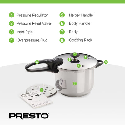 Presto 6 Quart Stainless Steel Pressure Cooker, Dishwasher Safe (Open Box) - VMInnovations