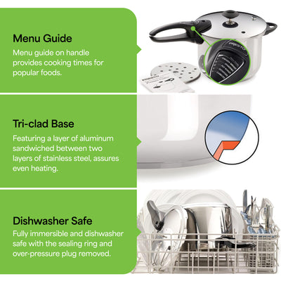 Presto 6 Quart Stainless Steel Pressure Cooker, Dishwasher Safe (Open Box) - VMInnovations