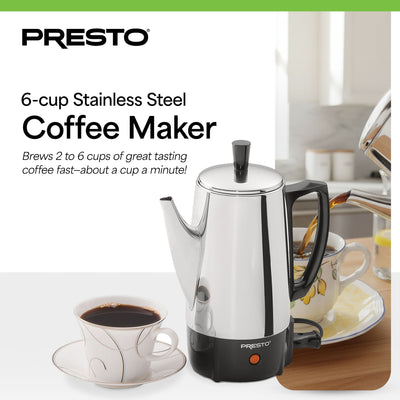 Presto Stainless Steel Coffee Maker, Classic Percolator, Easy Pour (Open Box)