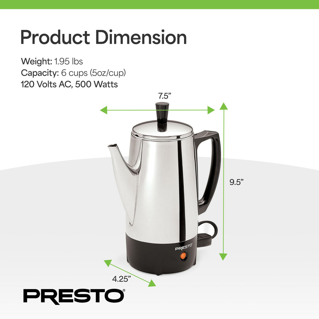 Presto 02822 Stainless Steel Coffee Maker, Classic Percolator, Easy Pour, Silver