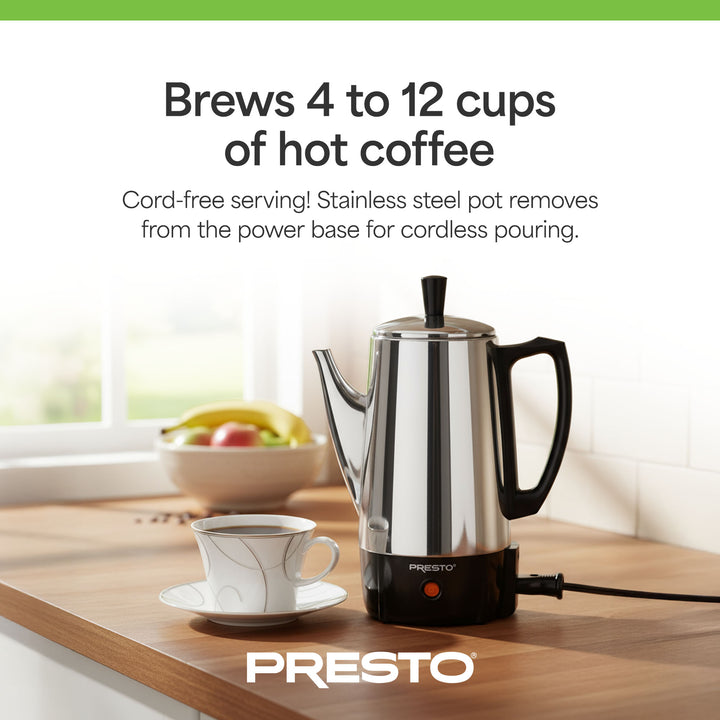 Presto Stainless Steel Coffee Maker, Classic Percolator, Easy Pour (Open Box)