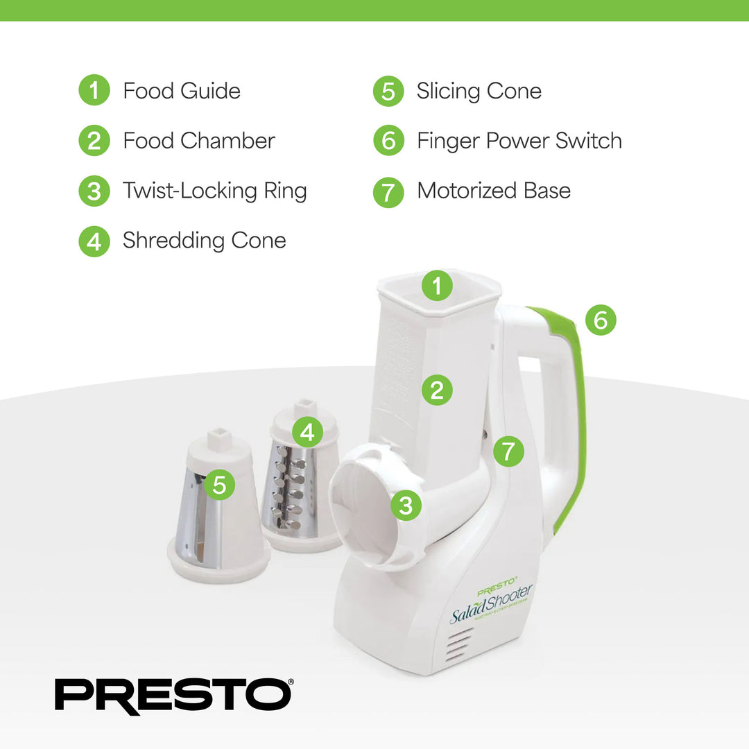 Presto 02910 SaladShooter Electric Slicer/Shredder, Handheld Food Chopper, White