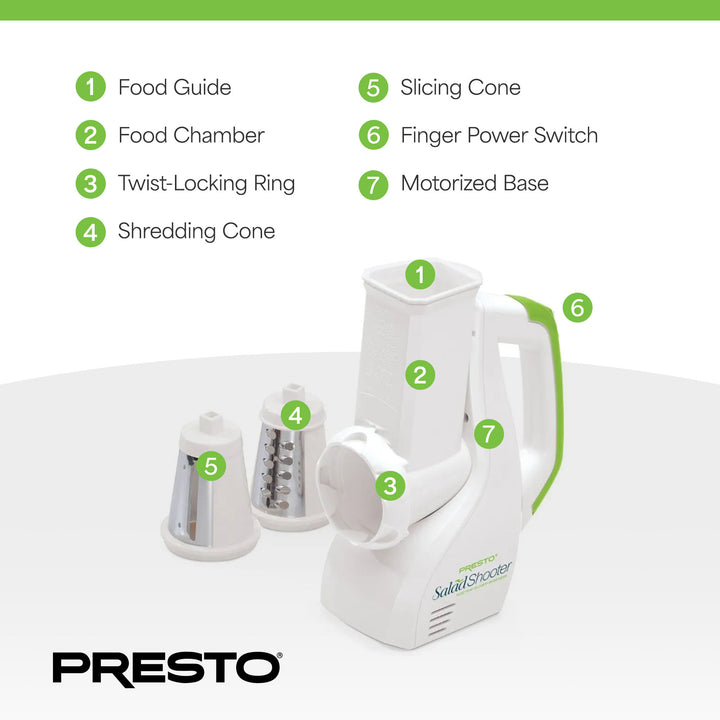Presto 02910 SaladShooter Electric Slicer/Shredder, Handheld Food Chopper, White
