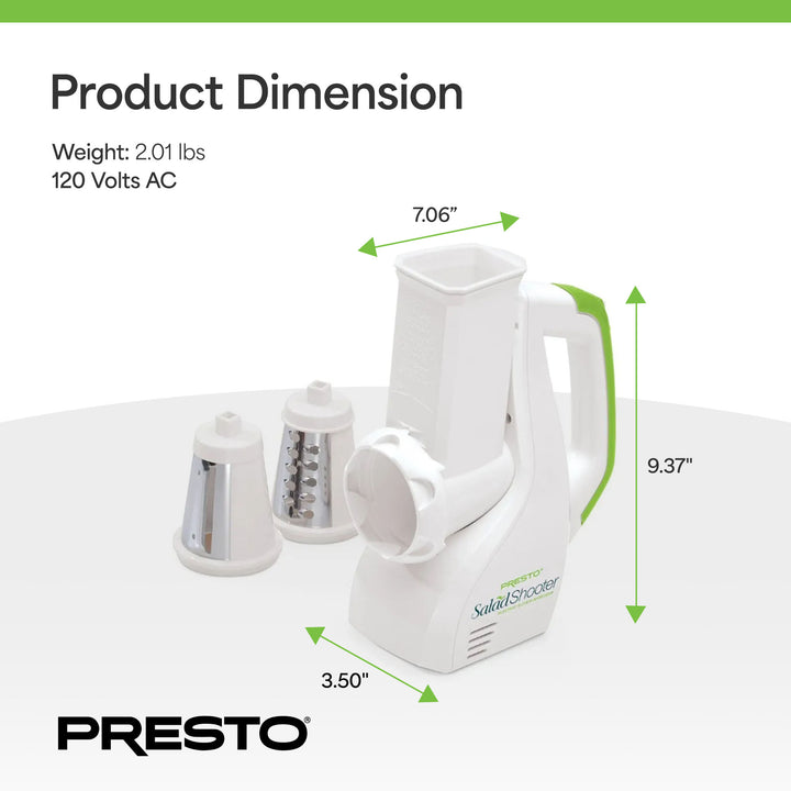 Presto 02910 SaladShooter Electric Slicer/Shredder, Handheld Food Chopper, White