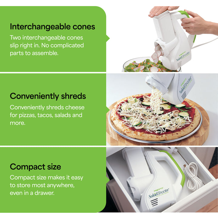 Presto 02910 SaladShooter Electric Slicer/Shredder, Handheld Food Chopper, White
