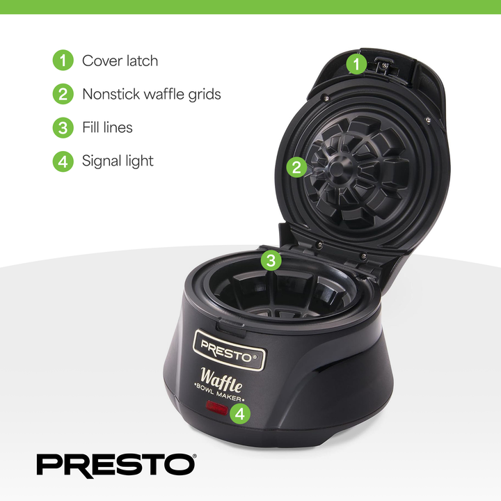 Presto Belgian Waffle Bowl Maker for 4" Waffles with Premium Nonstick Coating
