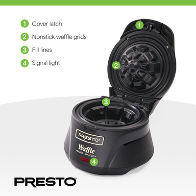 Presto Belgian Waffle Bowl Maker for 4" Waffles w/Nonstick Coating (Open Box)