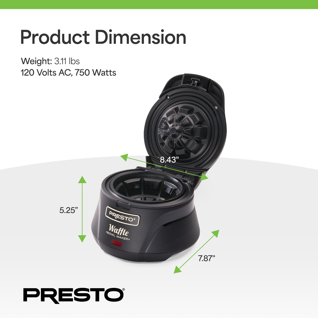 Presto Belgian Waffle Bowl Maker for 4" Waffles w/Nonstick Coating (Open Box)