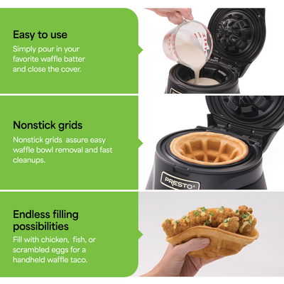 Presto Belgian Waffle Bowl Maker for 4" Waffles w/Nonstick Coating (Open Box)
