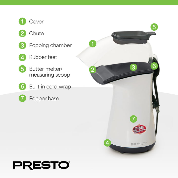 Presto 04821 Orville Redenbacher's Hot Air Popper Popcorn Maker, 18 Cups, White