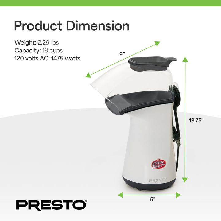 Presto 04821 Orville Redenbacher's Hot Air Popper Popcorn Maker, 18 Cups, White