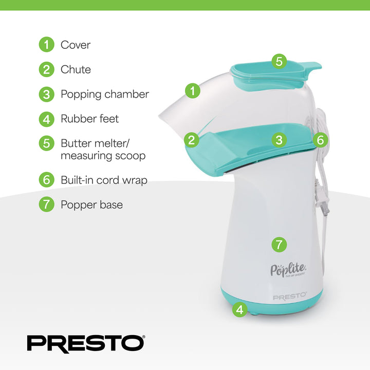 Presto 04869 PopLite Hot Air Popper Popcorn Maker for Home Kitchen, 18 Cups