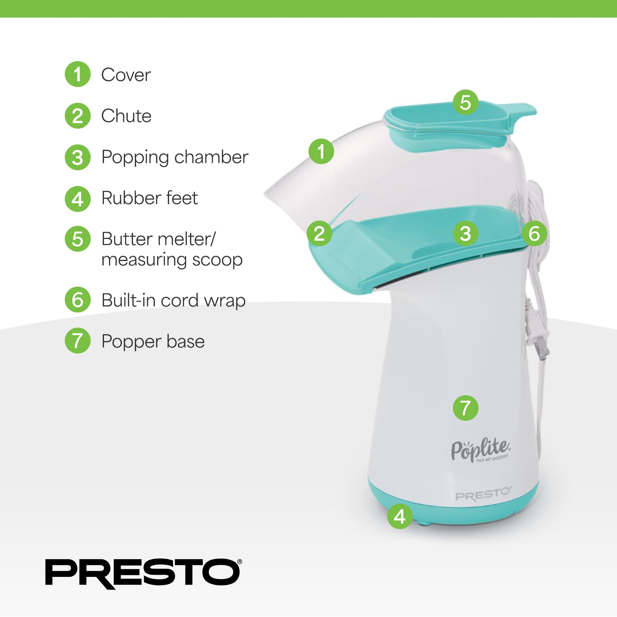 Presto PopLite Hot Air Popper Popcorn Maker for Home Kitchen, 18 Cups (Open Box)