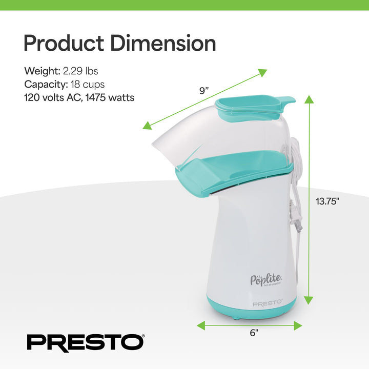 Presto 04869 PopLite Hot Air Popper Popcorn Maker for Home Kitchen, 18 Cups