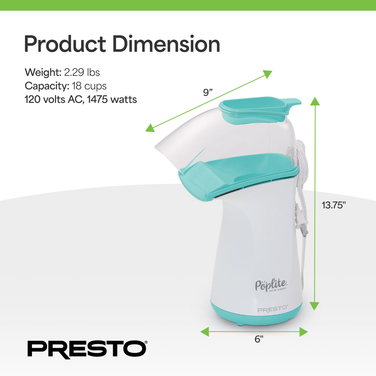 Presto PopLite Hot Air Popper Popcorn Maker for Home Kitchen, 18 Cups (Open Box)