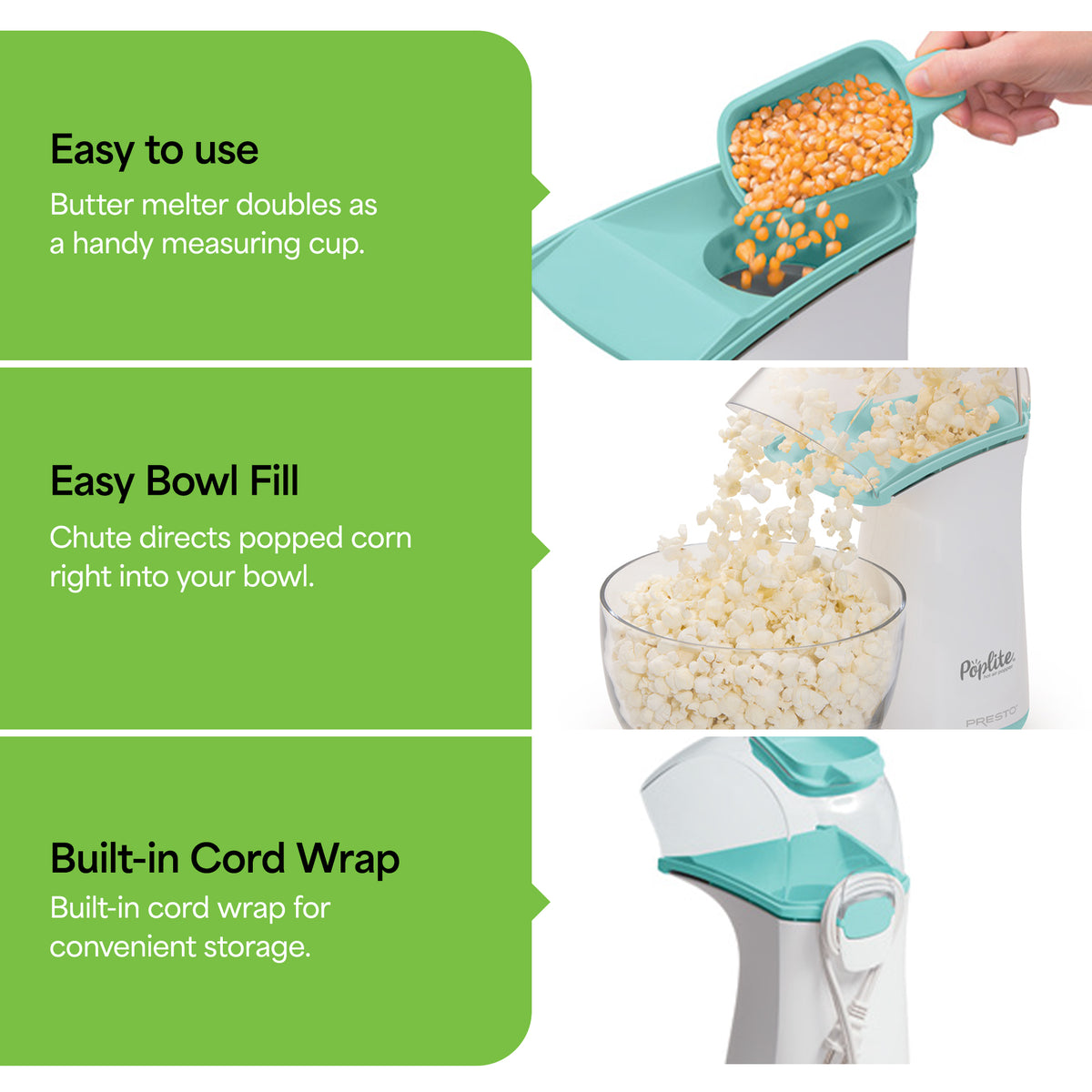 Presto PopLite Hot Air Popper Popcorn Maker for Home Kitchen, 18 Cups (Open Box)