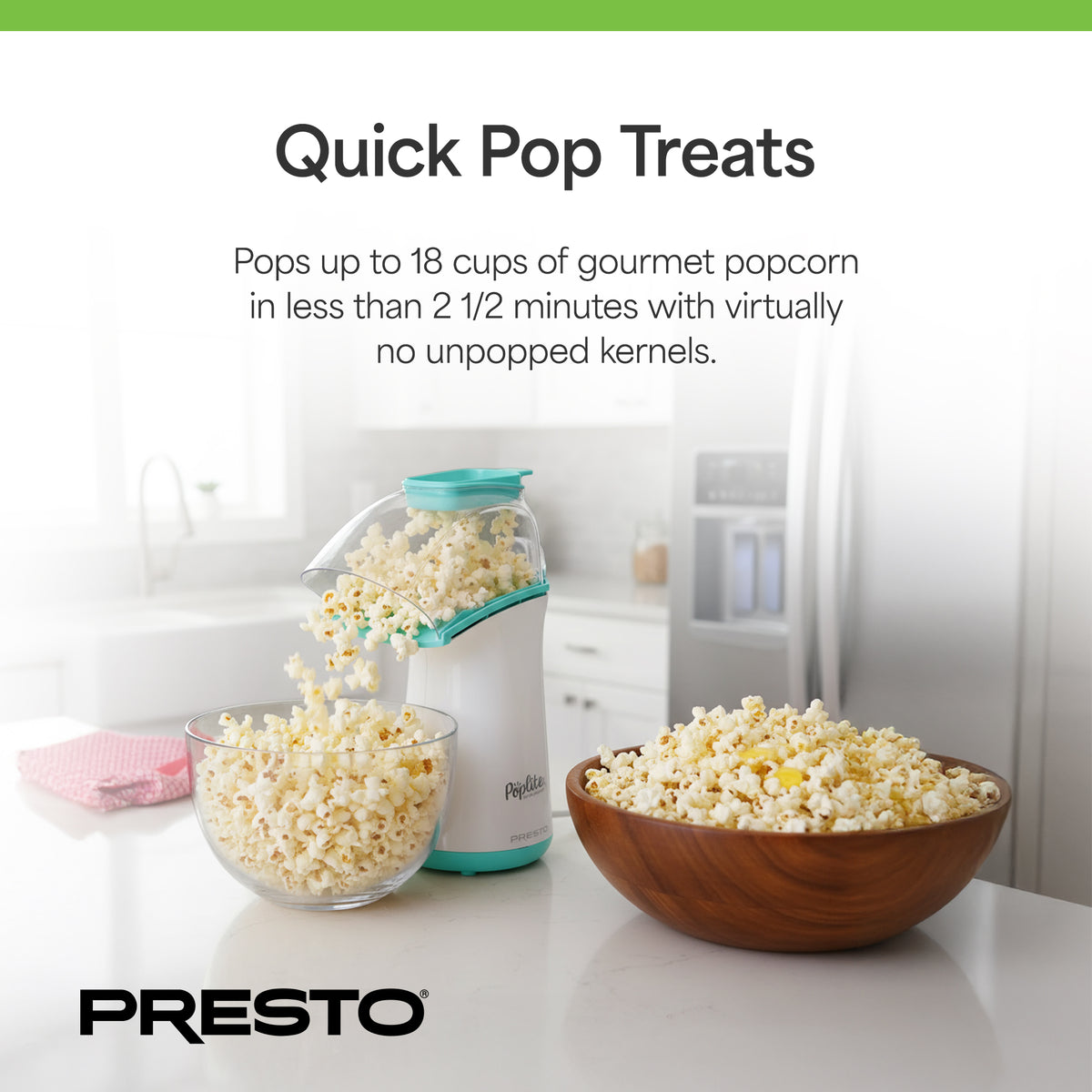 Presto PopLite Hot Air Popper Popcorn Maker for Home Kitchen, 18 Cups (Open Box)