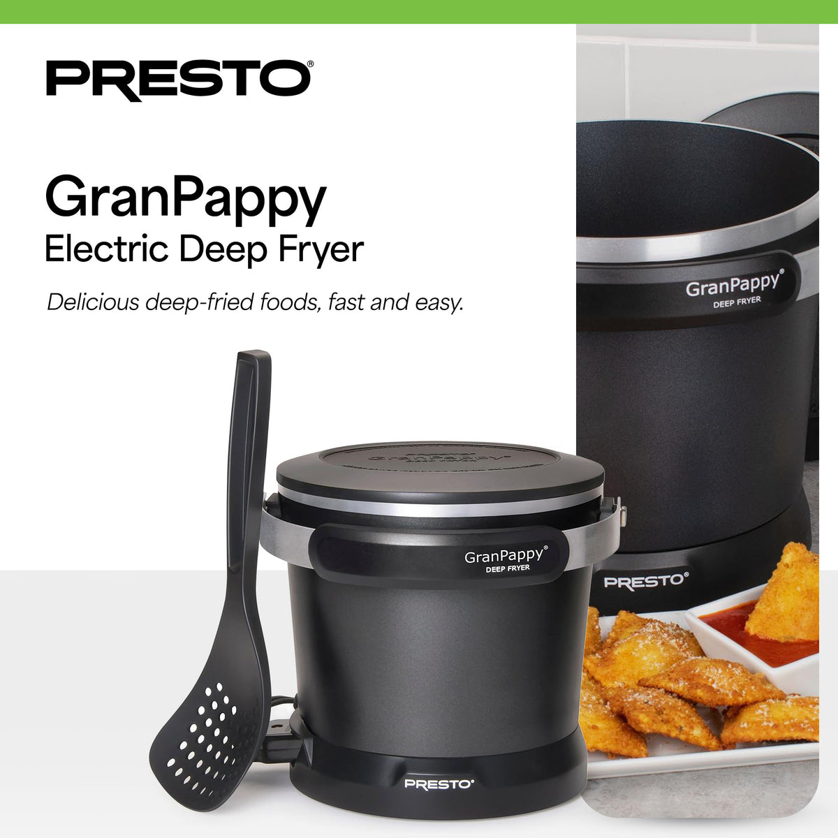 Presto Electric Deep Fryer, Ceramic Nonstick, Handy Scoop, Black (Open Box) - VMInnovations