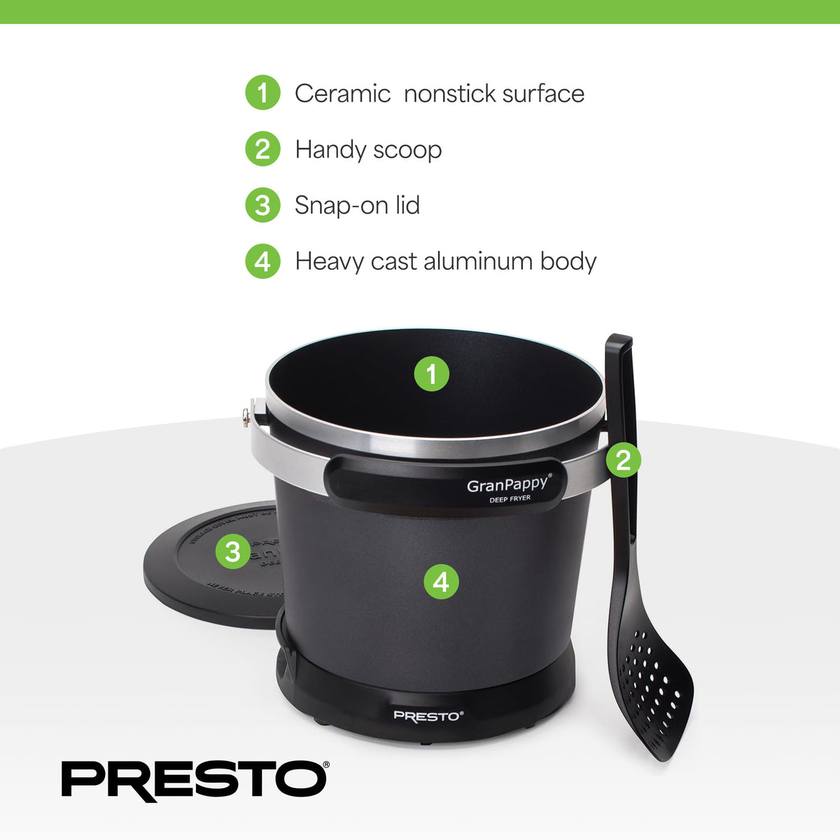 Presto Electric Deep Fryer, Ceramic Nonstick, Handy Scoop, Black (Open Box) - VMInnovations