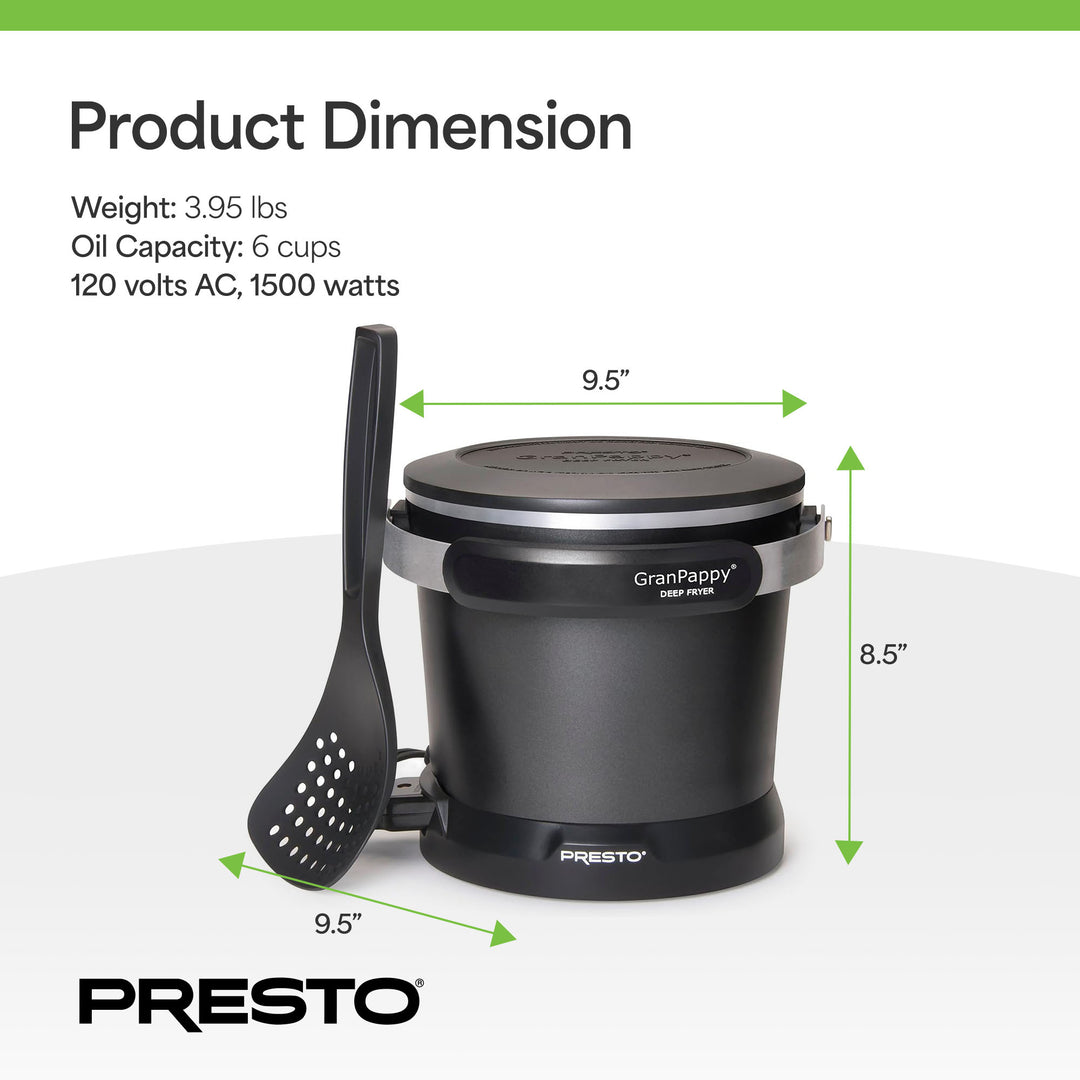 Presto 05411 GranPappy Electric Deep Fryer, Ceramic Nonstick, Handy Scoop, Black