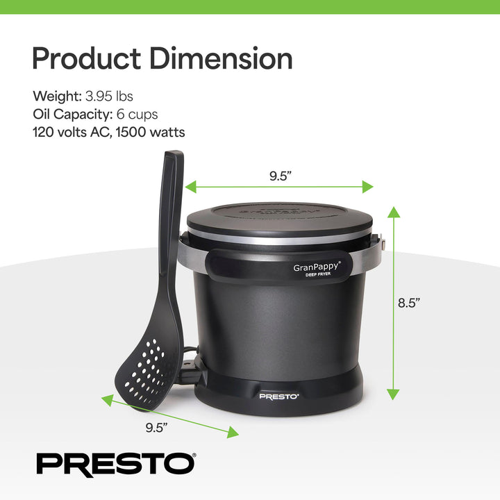 Presto 05411 GranPappy Electric Deep Fryer, Ceramic Nonstick, Handy Scoop, Black
