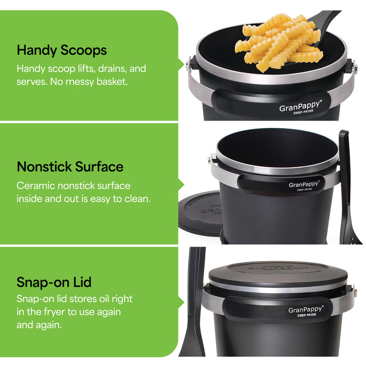 Presto 05411 GranPappy Electric Deep Fryer, Ceramic Nonstick, Handy Scoop, Black