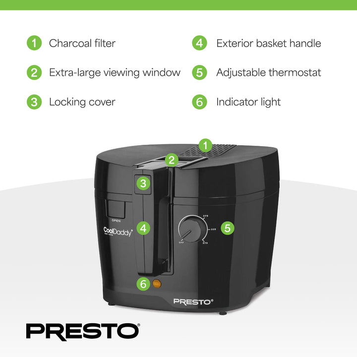 Presto 05442 Electric Deep Fryer, Cool Touch Compact Fryer, Easy Clean, Black