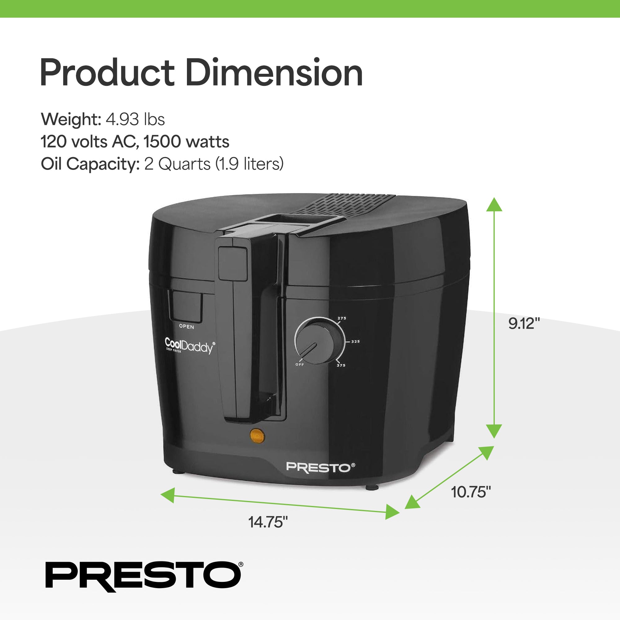 Presto 05442 Electric Deep Fryer, Cool Touch Compact Fryer, Easy Clean(Open Box) - VMInnovations