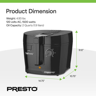 Presto 05442 Electric Deep Fryer, Cool Touch Compact Fryer, Easy Clean(Open Box) - VMInnovations