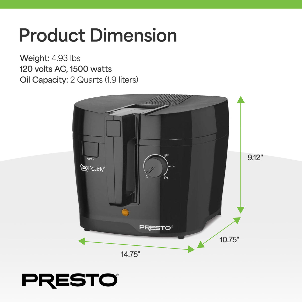 Presto 05442 Electric Deep Fryer, Cool Touch Compact Fryer, Easy Clean(Open Box) - VMInnovations