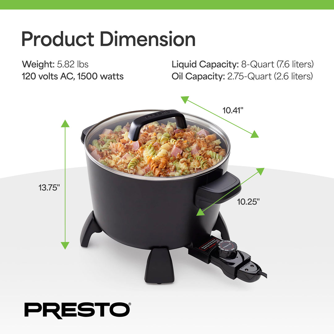 Presto Big Kettle Multi Cooker Steamer &Deep Fryer w/Glass Lid, Black (Open Box)