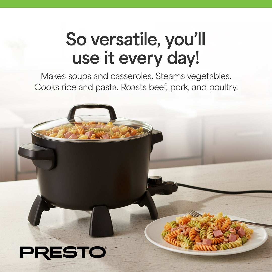 Presto Big Kettle Multi Cooker Steamer &Deep Fryer w/Glass Lid, Black (Open Box)