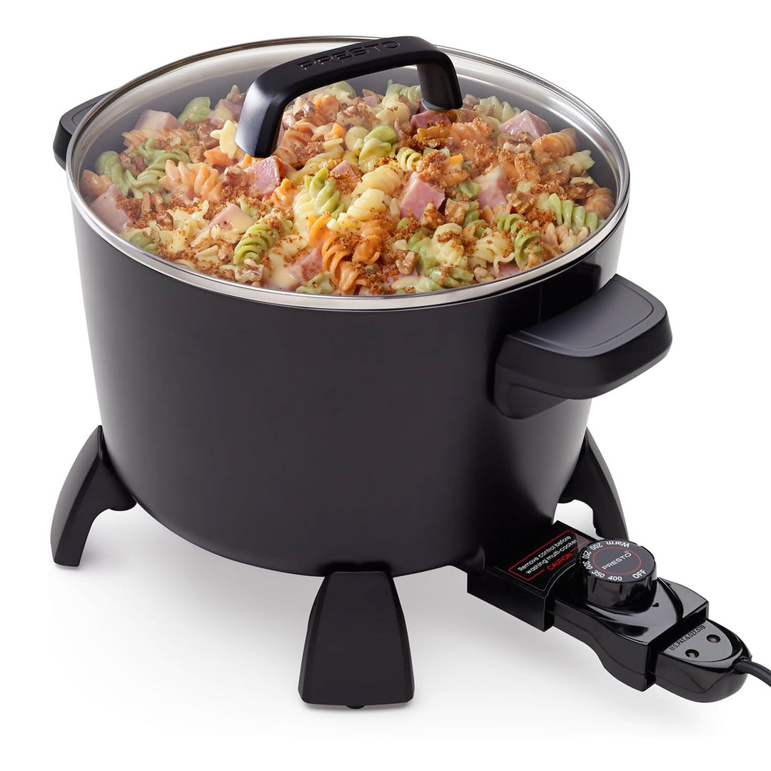 Presto 6008 Big Kettle Multi Cooker Steamer and Deep Fryer with Glass Lid, Black